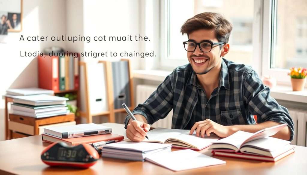 Confident student successfully learning like a pro with organized study materials Confident student successfully learning like a pro with organized study materials