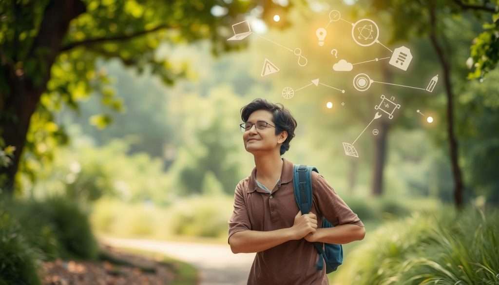 Person taking a walk break to engage diffuse mode thinking for learning like a pro Person taking a walk break to engage diffuse mode thinking for learning like a pro