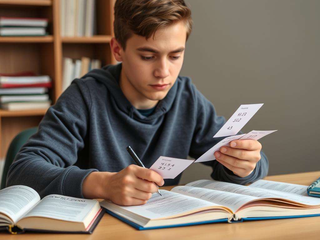 Student practicing active recall for learning like a pro by testing themselves with flashcards Student practicing active recall for learning like a pro by testing themselves with flashcards