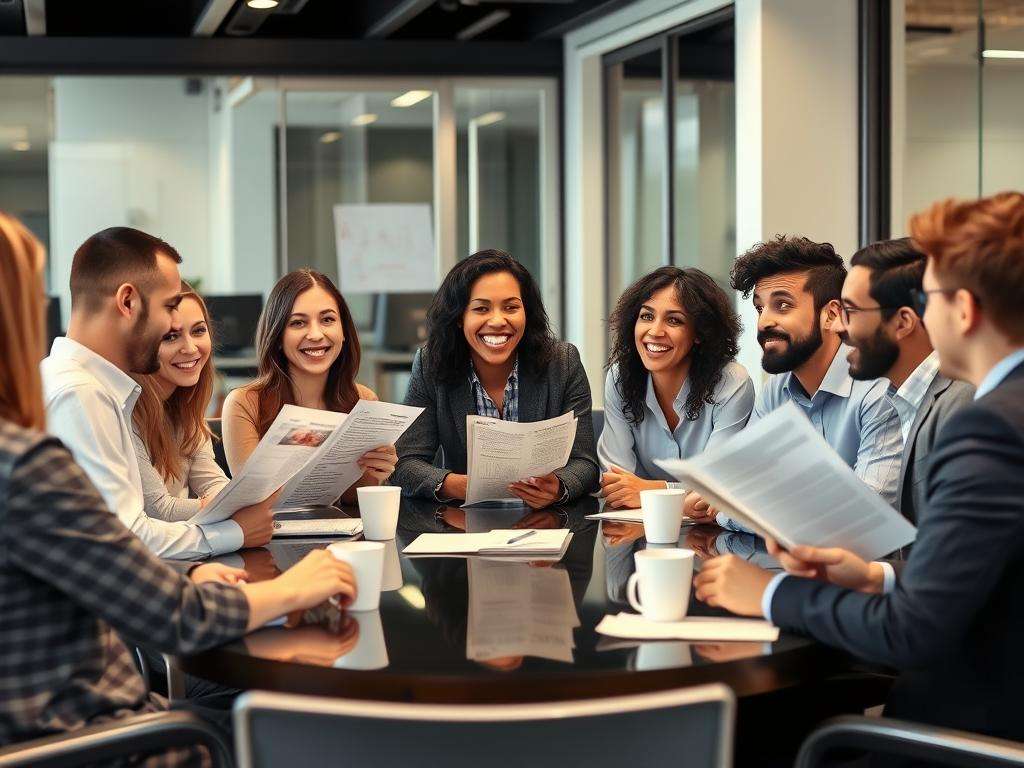 A person excitedly sharing interesting facts with coworkers in an office setting, demonstrating the joy of learning something new every day A person excitedly sharing interesting facts with coworkers in an office setting, demonstrating the joy of learning something new every day