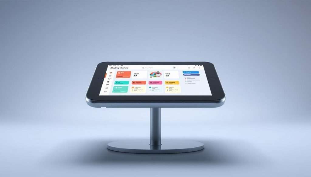 A sleek, futuristic device resembling a tablet or smartphone, floating against a minimalist backdrop. The "Studying Machine" logo is prominently displayed on the device's glossy surface. The foreground features a clean, intuitive interface showcasing a spaced repetition system, with colorful cards, progress bars, and scheduling options. The middle ground depicts a smooth, metallic frame supporting the device, while the background is a serene, gradient-filled expanse, evoking a sense of focus and productivity. Crisp lighting from an unseen source highlights the device's elegant design and the system's visual elements. The overall scene conveys a streamlined, high-tech approach to optimizing learning through a personalized spaced repetition system.