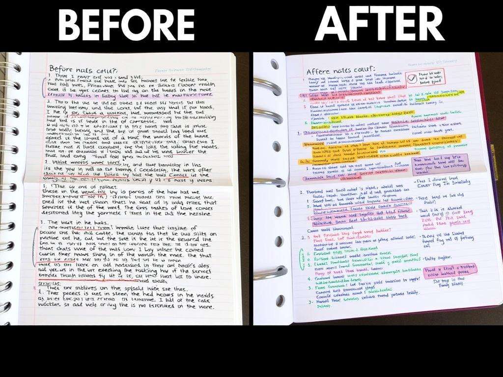 Before and after comparison of notes using Studying Machine's techniques to learn smarter Before and after comparison of notes using Studying Machine's techniques to learn smarter