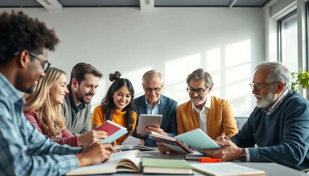 Diverse group of people using Studying Machine techniques to learn smarter together Diverse group of people using Studying Machine techniques to learn smarter together