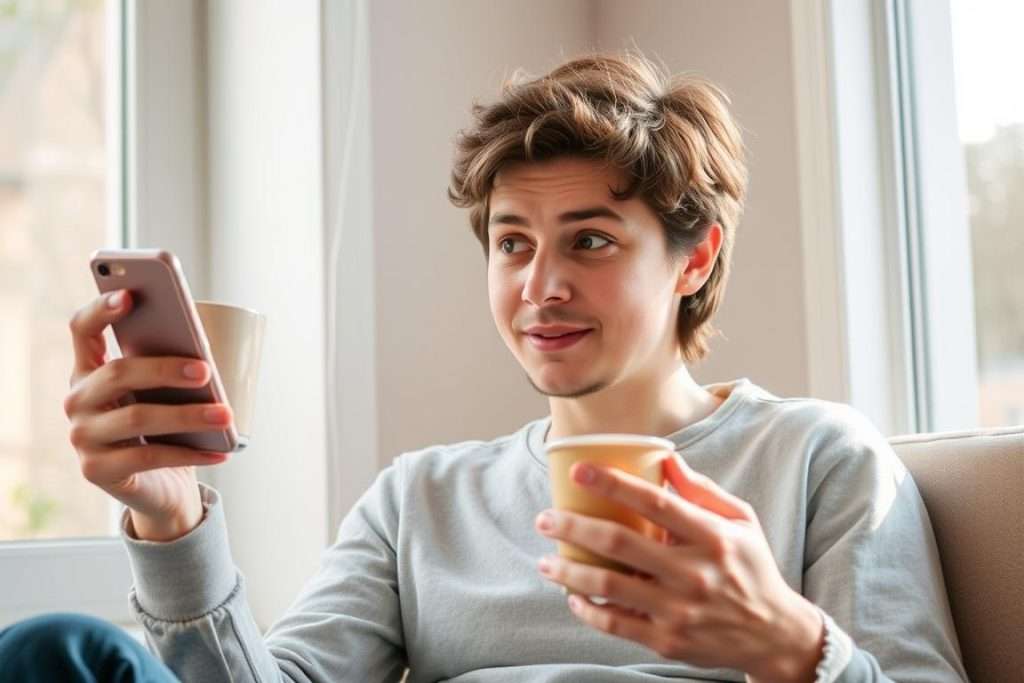 Person enjoying a five-minute knowledge break with coffee and smartphone, embodying the joy of learning something new every day Person enjoying a five-minute knowledge break with coffee and smartphone, embodying the joy of learning something new every day