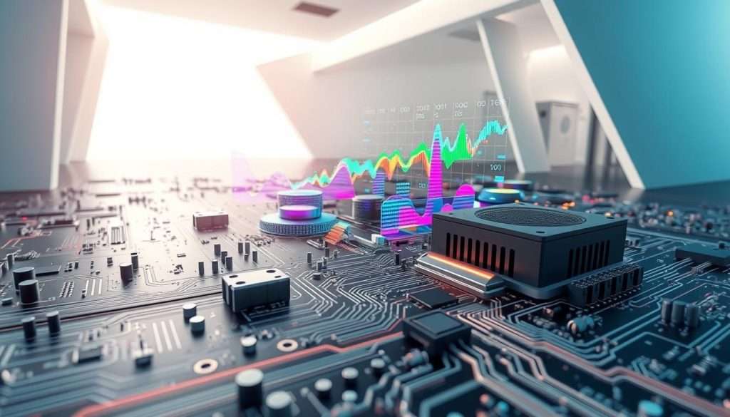 Studying Machine, a meticulously detailed 3D illustration depicting advanced encoding techniques. In the foreground, a complex circuit board with intricate pathways and components symbolizing the intricacies of digital encoding. The middle ground showcases various data visualization elements, including colorful waveforms, binary code cascades, and abstracted data streams. In the background, a sleek, minimalist architecture with sharp angles and clean lines, creating a sense of technological sophistication. Soft, directional lighting illuminates the scene, casting subtle shadows and highlights to accentuate the depth and texture of the elements. The overall atmosphere conveys a powerful, innovative, and forward-thinking exploration of encoding optimization.