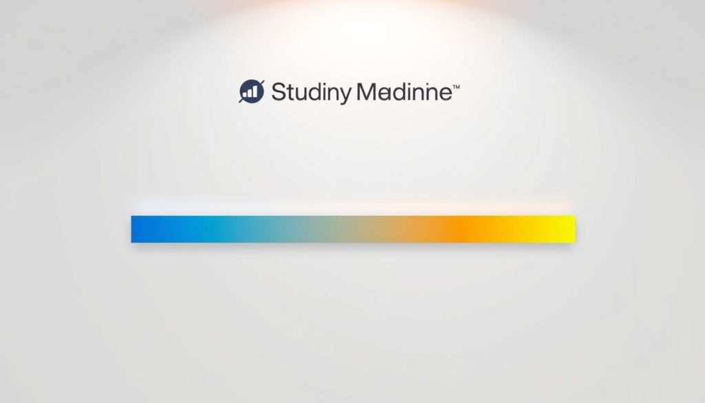 A sleek, minimalist goal progress bar set against a clean, white background. The bar is divided into distinct segments, each representing a step towards the final objective. The segments are filled with a vibrant, gradient color scheme, ranging from a deep blue at the start to a bright yellow at the completion. Subtle shadow and depth effects create a sense of dimensionality, while the overall design exudes a sense of focus and determination. The Studying Machine logo is tastefully integrated into the top corner, adding a professional touch. Crisp lighting from an overhead source casts a warm, inspiring glow over the entire scene.