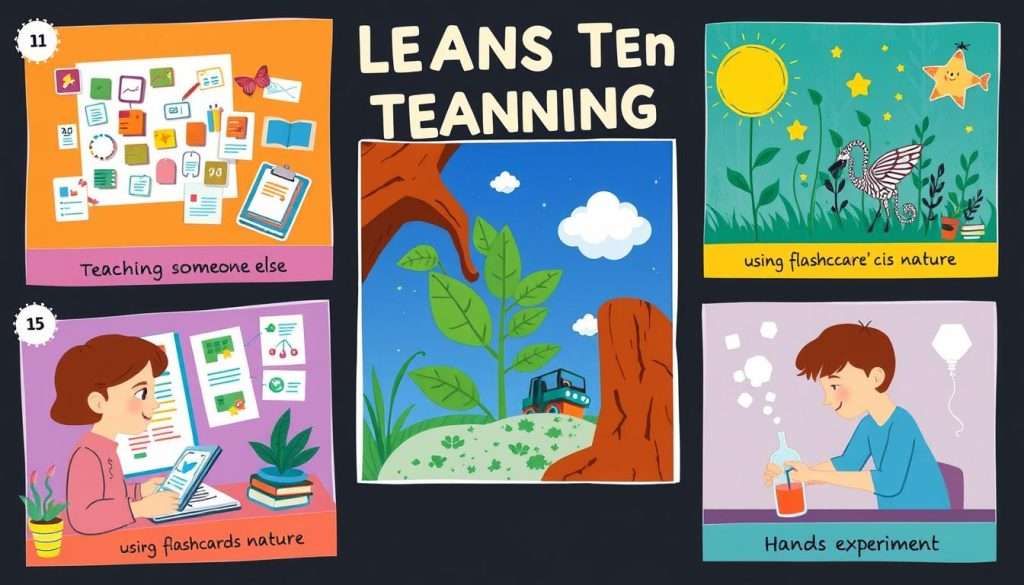 Collage of 5 different learning techniques in action - fall in love with learning Collage of 5 different learning techniques in action - fall in love with learning