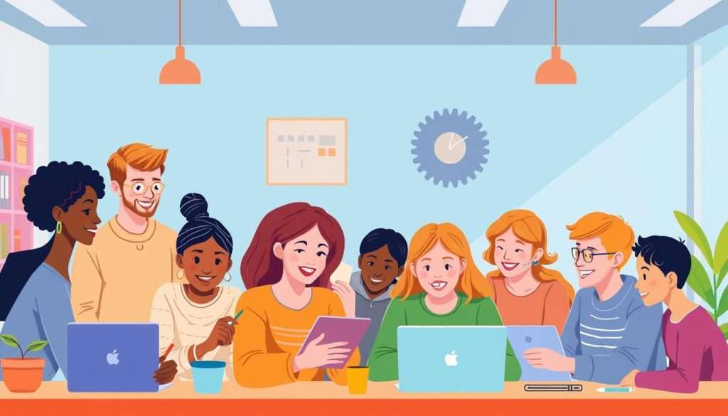 Diverse group of people sharing learning experiences in a community setting - fall in love with learning Diverse group of people sharing learning experiences in a community setting - fall in love with learning