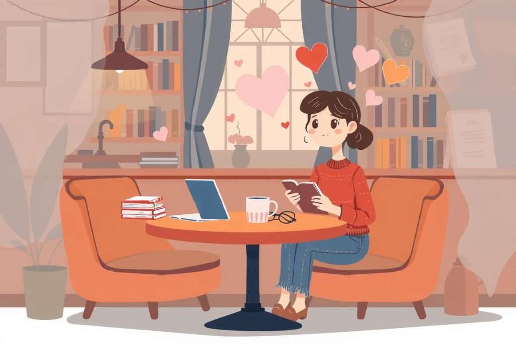 Person on a 'date' with books and learning materials in a cafe setting - fall in love with learning Person on a 'date' with books and learning materials in a cafe setting - fall in love with learning