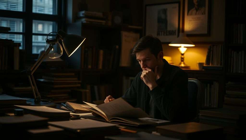 A dimly lit study, a person deeply engaged in a thought-provoking discussion, surrounded by an array of books and notes. The soft glow of a desk lamp illuminates their face, highlighting the intense concentration as they ponder and interrogate the information before them, seeking to forge meaningful connections and deepen their understanding. The room exudes an atmosphere of intellectual curiosity and focus, inviting the viewer to join in the process of active, elaborative learning.