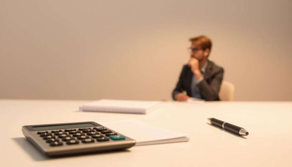 A modern, minimalist illustration of the cost of academic coaching services. In the foreground, a calculator, notebook, and pen are neatly arranged on a clean, white desk, hinting at the financial considerations involved. The middle ground features a thoughtful person, dressed in professional attire, engaged in a one-on-one discussion, conveying the personalized nature of the coaching. The background is a soft, blurred gradient, creating a sense of focus and emphasis on the core elements. The lighting is warm and inviting, suggesting the value and care of the coaching experience. The overall mood is one of professionalism, approachability, and clarity around the financial investment in academic support.