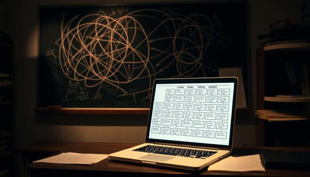 A dimly lit, cluttered office setting with a chalkboard in the background, partially obscured by a tangled web of interconnected arrows, diagrams, and scribbles. On the desk, a laptop sits open, its screen displaying a complex matrix of boxes and labels, representing the limitations and shortcomings of the Dreyfus Model. The room is bathed in a warm, muted lighting, creating an atmosphere of contemplation and academic discourse. The scene conveys a sense of the challenges and complexities inherent in the Dreyfus Model, hinting at the need for deeper understanding and potential refinements. A dimly lit, cluttered office setting with a chalkboard in the background, partially obscured by a tangled web of interconnected arrows, diagrams, and scribbles. On the desk, a laptop sits open, its screen displaying a complex matrix of boxes and labels, representing the limitations and shortcomings of the Dreyfus Model. The room is bathed in a warm, muted lighting, creating an atmosphere of contemplation and academic discourse. The scene conveys a sense of the challenges and complexities inherent in the Dreyfus Model, hinting at the need for deeper understanding and potential refinements.