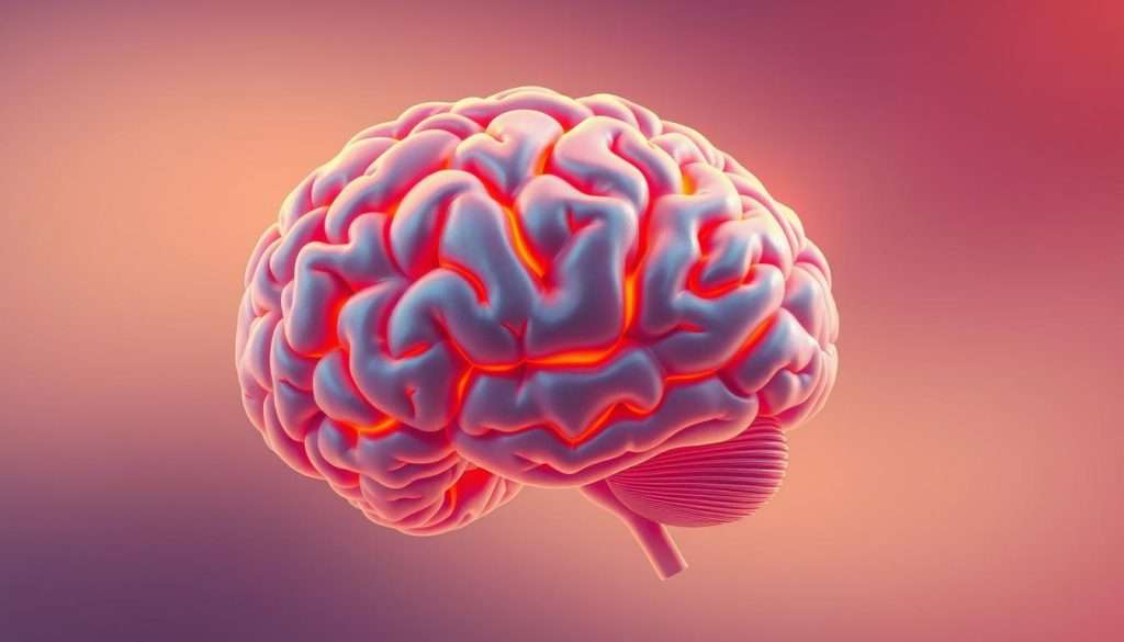 A vibrant, detailed illustration of the human brain, showcasing its intricate structure and vitality. Soft, warm lighting illuminates the brain's folds and contours, highlighting its complexity and the interconnectedness of its components. The background is a serene, calming gradient, allowing the brain to take center stage. The composition emphasizes the brain's centrality to cognitive function and overall mental well-being, conveying the idea of a healthy, active, and engaged mind. The image should inspire a sense of wonder and appreciation for the remarkable organ that powers our daily habits and strengthens our memory.