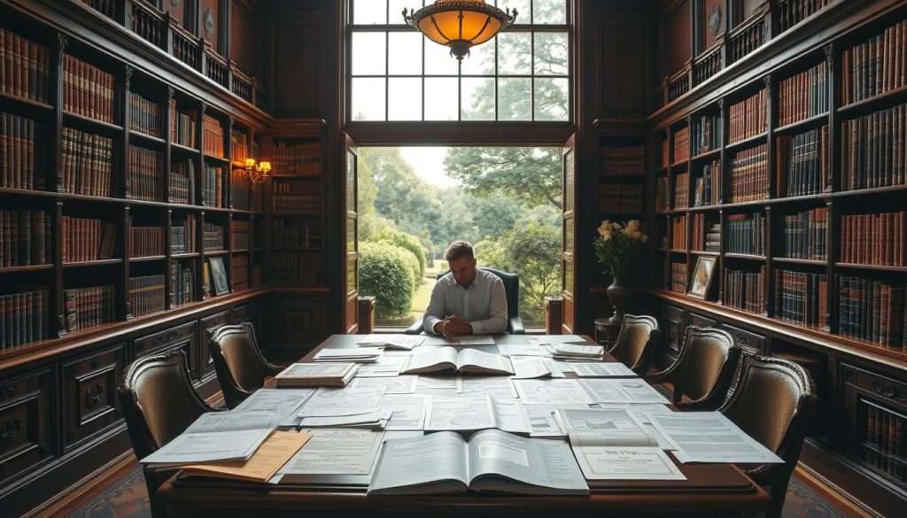 An elegant library interior with antique wooden shelves and leather-bound books lining the walls. In the center, a scholarly figure sits at an ornate desk, deep in thought, surrounded by a variety of memory aids - mnemonic devices, mind maps, and visual cues. Soft, warm lighting casts a contemplative glow, while large windows offer a view of a lush, verdant garden beyond. The scene evokes a sense of focused concentration and the pursuit of knowledge, perfectly capturing the essence of memory techniques. An elegant library interior with antique wooden shelves and leather-bound books lining the walls. In the center, a scholarly figure sits at an ornate desk, deep in thought, surrounded by a variety of memory aids - mnemonic devices, mind maps, and visual cues. Soft, warm lighting casts a contemplative glow, while large windows offer a view of a lush, verdant garden beyond. The scene evokes a sense of focused concentration and the pursuit of knowledge, perfectly capturing the essence of memory techniques.