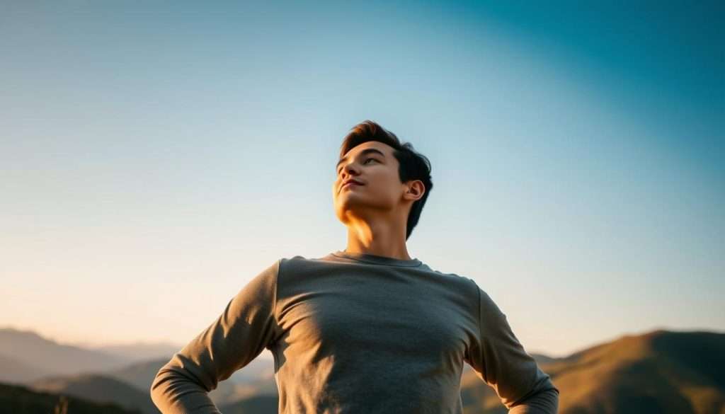 A confident individual stands tall, shoulders back, head held high, projecting an aura of self-assuredness. Soft, warm lighting illuminates their face, highlighting a determined expression. In the background, a serene landscape of rolling hills and a clear blue sky creates a sense of tranquility and possibility. The scene conveys a mood of unwavering self-belief, empowerment, and the conviction to overcome challenges. A confident individual stands tall, shoulders back, head held high, projecting an aura of self-assuredness. Soft, warm lighting illuminates their face, highlighting a determined expression. In the background, a serene landscape of rolling hills and a clear blue sky creates a sense of tranquility and possibility. The scene conveys a mood of unwavering self-belief, empowerment, and the conviction to overcome challenges.