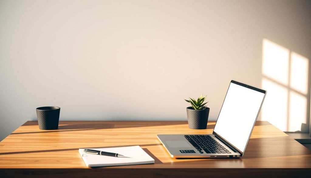 A minimalist workspace with a wooden desk, a laptop, and a potted plant. The desk is clean and organized, with a pen, a notebook, and a pair of glasses neatly arranged. The lighting is warm and natural, creating a cozy and focused atmosphere. In the background, a simple geometric wall pattern adds a touch of modern elegance. The overall scene conveys a sense of productivity, creativity, and mindful personal knowledge management. A minimalist workspace with a wooden desk, a laptop, and a potted plant. The desk is clean and organized, with a pen, a notebook, and a pair of glasses neatly arranged. The lighting is warm and natural, creating a cozy and focused atmosphere. In the background, a simple geometric wall pattern adds a touch of modern elegance. The overall scene conveys a sense of productivity, creativity, and mindful personal knowledge management.