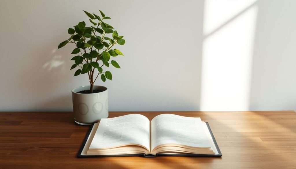 A serene, minimalist workspace bathed in soft, natural lighting. At the center, an open notebook rests on a wooden desk, its pages inviting introspection. Nearby, a plant symbolizes the potential for growth, its verdant leaves casting gentle shadows. The background is a calming, neutral-toned wall, providing a clean, uncluttered canvas for this personal assessment journey. The overall atmosphere is one of quiet contemplation, encouraging the viewer to reflect on their own path towards self-improvement. A serene, minimalist workspace bathed in soft, natural lighting. At the center, an open notebook rests on a wooden desk, its pages inviting introspection. Nearby, a plant symbolizes the potential for growth, its verdant leaves casting gentle shadows. The background is a calming, neutral-toned wall, providing a clean, uncluttered canvas for this personal assessment journey. The overall atmosphere is one of quiet contemplation, encouraging the viewer to reflect on their own path towards self-improvement.