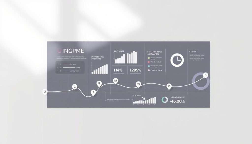 A sleek, minimalist infographic depicting the various stages of skill development. The foreground features a clean line graph tracking progress over time, with markers representing milestones and achievements. The middle ground showcases well-organized data visualizations, such as bar charts and pie charts, illustrating metrics like proficiency levels, practice hours, and learning curve. The background has a subtle grid pattern, lending a sense of structure and organization. The overall aesthetic is modern, sophisticated, and data-driven, conveying the notion of systematic skill tracking and measured growth. Soft, directional lighting casts gentle shadows, creating depth and emphasizing the clean, precise layout. The color palette is muted, focusing attention on the informative visual elements.