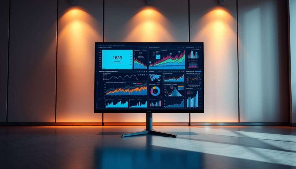 A stunning, meticulously detailed data visualization displayed on a sleek, high-resolution monitor against a minimalist, elegant backdrop. The visualization showcases a harmonious blend of vibrant colors, intricate graphs, and smooth transitions, creating an engaging and informative presentation. The scene is illuminated by warm, directional lighting, casting subtle shadows and highlights that accentuate the depth and dimensionality of the elements. The camera angle is positioned at a slightly elevated perspective, providing a comprehensive view of the data presentation while maintaining a sense of balance and symmetry. The overall atmosphere radiates a professional, inspiring, and thought-provoking tone, perfectly suited to enhance the "Visual Storytelling for Impactful Presentations" section. A stunning, meticulously detailed data visualization displayed on a sleek, high-resolution monitor against a minimalist, elegant backdrop. The visualization showcases a harmonious blend of vibrant colors, intricate graphs, and smooth transitions, creating an engaging and informative presentation. The scene is illuminated by warm, directional lighting, casting subtle shadows and highlights that accentuate the depth and dimensionality of the elements. The camera angle is positioned at a slightly elevated perspective, providing a comprehensive view of the data presentation while maintaining a sense of balance and symmetry. The overall atmosphere radiates a professional, inspiring, and thought-provoking tone, perfectly suited to enhance the "Visual Storytelling for Impactful Presentations" section.