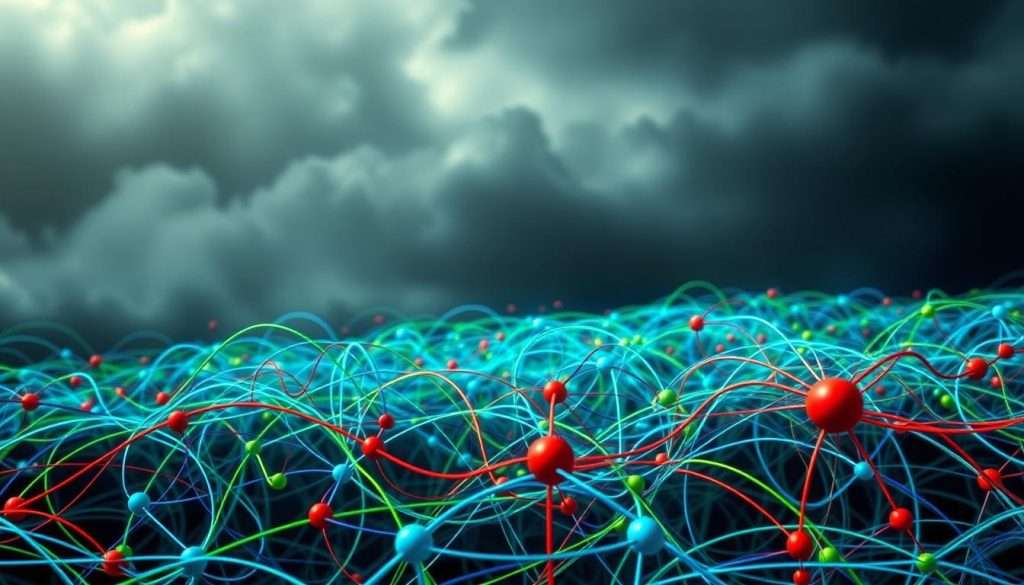 A sweeping, abstract illustration of interconnected feedback loops. In the foreground, a web of dynamic, pulsing lines and shapes in vibrant hues of blues, greens, and reds, depicting the cyclical, self-reinforcing nature of systemic processes. In the middle ground, subtler, more organic patterns emerge, suggesting the underlying complexity and unpredictability of these loops. The background is shrouded in a moody, atmospheric gradient, hinting at the far-reaching consequences of these feedback mechanisms. The overall composition conveys a sense of balance, tension, and the profound impact of these systems on the world around us. Dramatic, high-contrast lighting casts dramatic shadows, enhancing the sense of depth and emphasizing the interconnected nature of the elements. A sweeping, abstract illustration of interconnected feedback loops. In the foreground, a web of dynamic, pulsing lines and shapes in vibrant hues of blues, greens, and reds, depicting the cyclical, self-reinforcing nature of systemic processes. In the middle ground, subtler, more organic patterns emerge, suggesting the underlying complexity and unpredictability of these loops. The background is shrouded in a moody, atmospheric gradient, hinting at the far-reaching consequences of these feedback mechanisms. The overall composition conveys a sense of balance, tension, and the profound impact of these systems on the world around us. Dramatic, high-contrast lighting casts dramatic shadows, enhancing the sense of depth and emphasizing the interconnected nature of the elements.