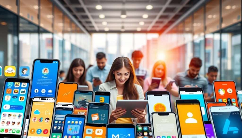 A vibrant array of mobile learning apps displayed against a sleek, modern backdrop. In the foreground, a collection of colorful app icons and interfaces, showcasing features like video lessons, interactive quizzes, and progress tracking. In the middle ground, a group of diverse learners immersed in their studies, tablets and smartphones in hand, bathed in a warm, natural lighting. In the background, a blurred cityscape, symbolizing the integration of education and technology in the modern world. The scene radiates a sense of empowerment, innovation, and the seamless fusion of lifelong learning and digital platforms. A vibrant array of mobile learning apps displayed against a sleek, modern backdrop. In the foreground, a collection of colorful app icons and interfaces, showcasing features like video lessons, interactive quizzes, and progress tracking. In the middle ground, a group of diverse learners immersed in their studies, tablets and smartphones in hand, bathed in a warm, natural lighting. In the background, a blurred cityscape, symbolizing the integration of education and technology in the modern world. The scene radiates a sense of empowerment, innovation, and the seamless fusion of lifelong learning and digital platforms.