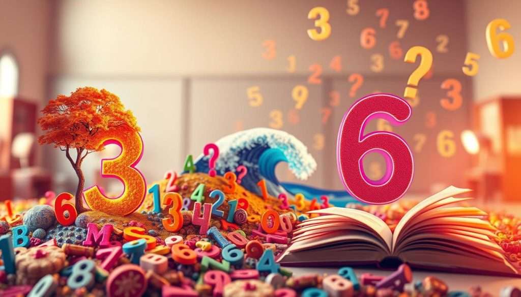 A visually striking illustration representing mnemonics for memory, focusing on the Major System concept. In the foreground, create a vivid display of common digits transformed into imaginative and colorful images: a bright, exaggerated tree for the number 3 and a lively ocean wave for the number 6. In the middle ground, depict a surreal landscape where numbers intermingle with these vivid images, creating a dreamlike atmosphere. The background should feature a softly blurred room filled with large open books and floating numbers, symbolizing knowledge and learning. Use warm, inviting lighting to enhance the mood of creativity and exploration, with a soft focus effect to create depth. The angle should be slightly elevated, giving a broad view of this imaginative concept without any text or overlays. A visually striking illustration representing mnemonics for memory, focusing on the Major System concept. In the foreground, create a vivid display of common digits transformed into imaginative and colorful images: a bright, exaggerated tree for the number 3 and a lively ocean wave for the number 6. In the middle ground, depict a surreal landscape where numbers intermingle with these vivid images, creating a dreamlike atmosphere. The background should feature a softly blurred room filled with large open books and floating numbers, symbolizing knowledge and learning. Use warm, inviting lighting to enhance the mood of creativity and exploration, with a soft focus effect to create depth. The angle should be slightly elevated, giving a broad view of this imaginative concept without any text or overlays.