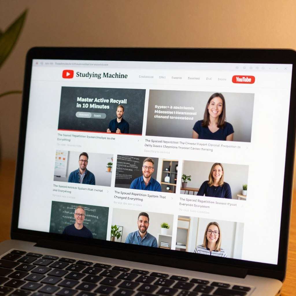 Studying Machine YouTube Channel interface showing popular learning strategy videos