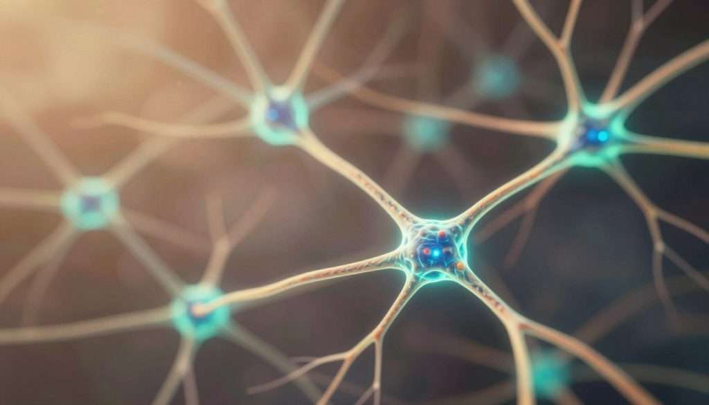 A stunning and intricate visualization of neural pathways, depicted as bright and colorful synapses branching out like a vast network of glowing veins. In the foreground, focus on clusters of neurons connected by luminescent axons, pulsing softly with electric blues and vibrant greens. The middle ground features additional neurons interlinked in a dynamic formation, suggesting the flow of information and memory. The background fades into a darker, ethereal space with soft bokeh effects, creating a sense of depth and mystery. Use warm, diffused lighting to evoke a sense of warmth and enlightenment, enhancing the neurological theme. Capture the image from a slightly elevated angle, emphasizing the complexity and beauty of the neural architecture while maintaining a calm and focused atmosphere. A stunning and intricate visualization of neural pathways, depicted as bright and colorful synapses branching out like a vast network of glowing veins. In the foreground, focus on clusters of neurons connected by luminescent axons, pulsing softly with electric blues and vibrant greens. The middle ground features additional neurons interlinked in a dynamic formation, suggesting the flow of information and memory. The background fades into a darker, ethereal space with soft bokeh effects, creating a sense of depth and mystery. Use warm, diffused lighting to evoke a sense of warmth and enlightenment, enhancing the neurological theme. Capture the image from a slightly elevated angle, emphasizing the complexity and beauty of the neural architecture while maintaining a calm and focused atmosphere.