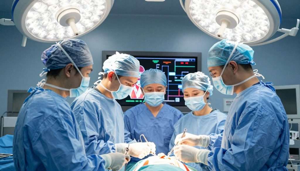 A highly focused surgical team in a well-lit operating room, demonstrating effective learning strategies under pressure. In the foreground, a diverse group of surgeons, dressed in professional scrubs and masks, is engaged in a hands-on training session, utilizing advanced surgical tools on a high-tech simulation model. The middle ground features a large digital display board with anatomical diagrams and cognitive load management techniques visually represented. The background captures the sterile environment of the operating room, with bright lights illuminating the scene, creating a sense of urgency and concentration. The atmosphere is intense yet collaborative, emphasizing the importance of teamwork and focus in high-stakes surgical training, showcasing a blend of innovation and professional excellence. A highly focused surgical team in a well-lit operating room, demonstrating effective learning strategies under pressure. In the foreground, a diverse group of surgeons, dressed in professional scrubs and masks, is engaged in a hands-on training session, utilizing advanced surgical tools on a high-tech simulation model. The middle ground features a large digital display board with anatomical diagrams and cognitive load management techniques visually represented. The background captures the sterile environment of the operating room, with bright lights illuminating the scene, creating a sense of urgency and concentration. The atmosphere is intense yet collaborative, emphasizing the importance of teamwork and focus in high-stakes surgical training, showcasing a blend of innovation and professional excellence.