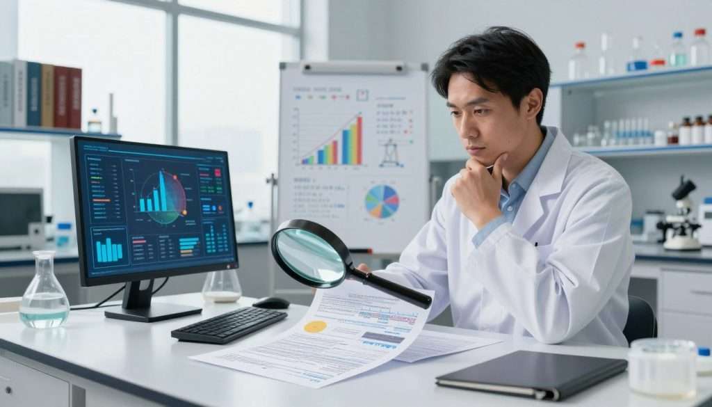 A thoughtful scientist stands at a sleek, modern desk, surrounded by various data visualizations and charts. In the foreground, a magnifying glass hovers over a detailed report filled with empirical evidence and statistics, symbolizing critical analysis. In the middle ground, a whiteboard displays colorful graphs and equations, showcasing the process of decision-making grounded in data. The background features a bright, well-lit laboratory with equipped shelves and books on scientific methodology. The atmosphere conveys a sense of focus, curiosity, and determination, illuminated by soft, natural light coming from a large window. The scene suggests a dynamic blend of intellect and practical application, encouraging viewers to embrace empirical evidence in their decision-making processes. A thoughtful scientist stands at a sleek, modern desk, surrounded by various data visualizations and charts. In the foreground, a magnifying glass hovers over a detailed report filled with empirical evidence and statistics, symbolizing critical analysis. In the middle ground, a whiteboard displays colorful graphs and equations, showcasing the process of decision-making grounded in data. The background features a bright, well-lit laboratory with equipped shelves and books on scientific methodology. The atmosphere conveys a sense of focus, curiosity, and determination, illuminated by soft, natural light coming from a large window. The scene suggests a dynamic blend of intellect and practical application, encouraging viewers to embrace empirical evidence in their decision-making processes.
