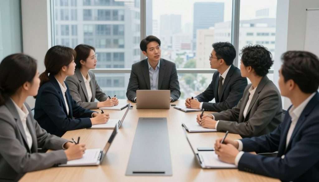 A diverse group of individuals engaged in a lively debate, sitting around a modern conference table. Each person is dressed in professional business attire, showcasing a mix of cultures and backgrounds. In the foreground, a confident speaker stands, passionately presenting their argument, while the others listen intently, some taking notes. The table is scattered with papers and digital devices, indicating active discussion. In the middle background, a large window reveals a cityscape, suggesting a professional setting. Soft, natural lighting filters through, creating an inspiring atmosphere that encourages collaboration and critical thinking. The scene captures the essence of honing debate skills, focusing on respectful dialogue and idea testing. A diverse group of individuals engaged in a lively debate, sitting around a modern conference table. Each person is dressed in professional business attire, showcasing a mix of cultures and backgrounds. In the foreground, a confident speaker stands, passionately presenting their argument, while the others listen intently, some taking notes. The table is scattered with papers and digital devices, indicating active discussion. In the middle background, a large window reveals a cityscape, suggesting a professional setting. Soft, natural lighting filters through, creating an inspiring atmosphere that encourages collaboration and critical thinking. The scene captures the essence of honing debate skills, focusing on respectful dialogue and idea testing.