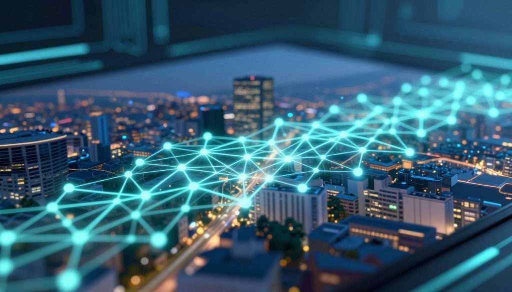 A close-up view of a convolutional neural filter in action, elegantly scanning a high-resolution photo of a cityscape. In the foreground, the neural filter is depicted as an intricate, glowing network of interconnecting nodes and lines, pulsating with energy as it analyzes the image's edges in sharp detail. The middle ground features the photo being processed, revealing highlighted edges and contours accentuated by soft, diffused lighting to enhance depth. The background fades into a digital abstraction with flowing data streams and geometric shapes, creating a futuristic atmosphere. The scene is illuminated by cool blue and green tones, conveying a sense of technological sophistication and innovation, capturing the essence of deep learning within a dynamic and engaging composition.