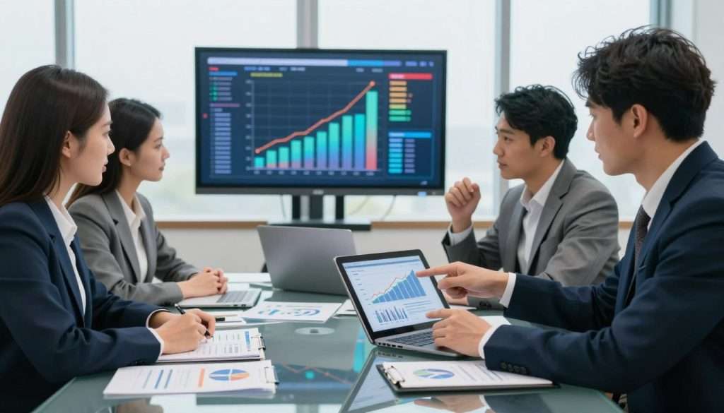 A focused business meeting scene in a modern conference room, where professionals in business attire are engaged in a lively discussion about risk review checks and common errors. In the foreground, a diverse group of four individuals—two women and two men—analyzing data on a digital tablet and pointing at graphs that illustrate growing problems. In the middle, a large glass table cluttered with charts, reports, and a stylish laptop, reflecting the urgency of their conversation. In the background, a wall-mounted screen displaying complex risk metrics in vibrant colors, with large windows letting in soft, diffused natural light, creating an uplifting and motivated atmosphere. The overall mood is professional, collaborative, and dynamic, emphasizing teamwork and problem-solving in a high-stakes environment. A focused business meeting scene in a modern conference room, where professionals in business attire are engaged in a lively discussion about risk review checks and common errors. In the foreground, a diverse group of four individuals—two women and two men—analyzing data on a digital tablet and pointing at graphs that illustrate growing problems. In the middle, a large glass table cluttered with charts, reports, and a stylish laptop, reflecting the urgency of their conversation. In the background, a wall-mounted screen displaying complex risk metrics in vibrant colors, with large windows letting in soft, diffused natural light, creating an uplifting and motivated atmosphere. The overall mood is professional, collaborative, and dynamic, emphasizing teamwork and problem-solving in a high-stakes environment.