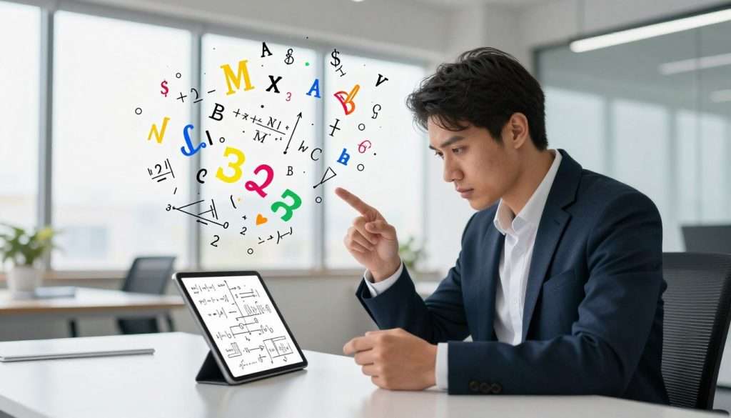A focused individual in professional business attire sits at a sleek desk, deeply engaged in problem-solving activities. In the foreground, a vibrant array of mathematical symbols and dynamic graphs float around their head, illustrating enhanced cognitive abilities. The middle ground features a digital tablet displaying complex equations and flowcharts, symbolizing practical applications of problem-solving techniques. The background reveals a modern office with large windows, allowing natural light to illuminate the scene, creating a bright and inspiring atmosphere. Soft shadows enhance the depth of the image. The overall mood is one of concentration and determination, showcasing the journey towards effortless problem solving. A focused individual in professional business attire sits at a sleek desk, deeply engaged in problem-solving activities. In the foreground, a vibrant array of mathematical symbols and dynamic graphs float around their head, illustrating enhanced cognitive abilities. The middle ground features a digital tablet displaying complex equations and flowcharts, symbolizing practical applications of problem-solving techniques. The background reveals a modern office with large windows, allowing natural light to illuminate the scene, creating a bright and inspiring atmosphere. Soft shadows enhance the depth of the image. The overall mood is one of concentration and determination, showcasing the journey towards effortless problem solving.